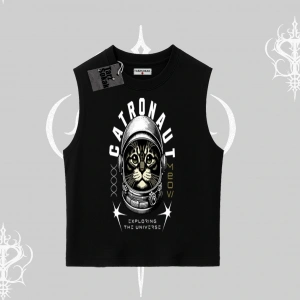 Catronaut Kedi Baskılı Kolsuz Tshirt