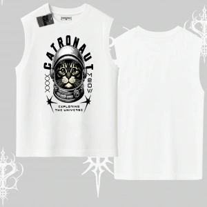 Catronaut Kedi Baskılı Kolsuz Tshirt