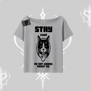 Catronaut Kedi Baskılı Oversize Crop Tshirt