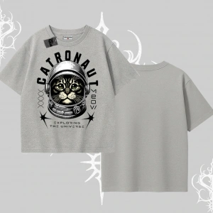 Catronaut Kedi Baskılı Oversize Tshirt