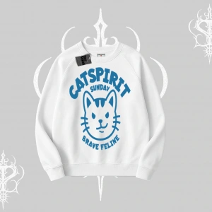 Catspirit Sunday Brave Feline Yazılı Kedi Baskılı Biskilet Sweatshirt