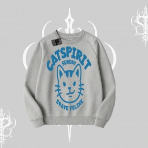 Catspirit Sunday Brave Feline Yazılı Kedi Baskılı Biskilet Sweatshirt