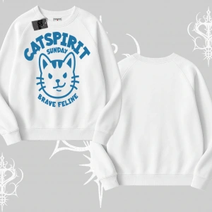 Catspirit Sunday Brave Feline Yazılı Kedi Baskılı Biskilet Sweatshirt