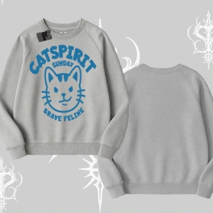 Catspirit Sunday Brave Feline Yazılı Kedi Baskılı Biskilet Sweatshirt