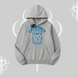 Catspirit Sunday Brave Feline Yazılı Kedi Baskılı Kapşonlu Sweatshirt