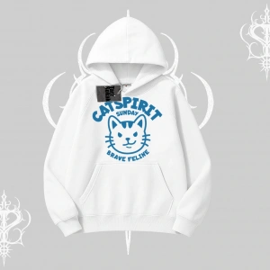 Catspirit Sunday Brave Feline Yazılı Kedi Baskılı Kapşonlu Sweatshirt