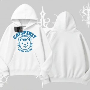 Catspirit Sunday Brave Feline Yazılı Kedi Baskılı Kapşonlu Sweatshirt