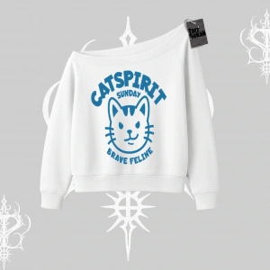 Catspirit Sunday Brave Feline Yazılı Kedi Baskılı Kayık Yaka Sweatshirt