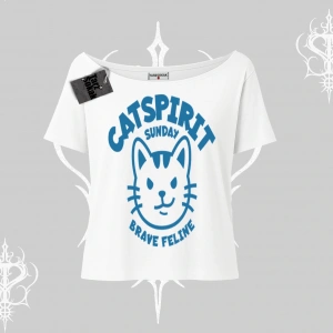 Catspirit Sunday Brave Feline Yazılı Kedi Baskılı Kayık Yaka Tshirt