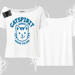 Catspirit Sunday Brave Feline Yazılı Kedi Baskılı Kayık Yaka Tshirt