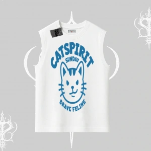 Catspirit Sunday Brave Feline Yazılı Kedi Baskılı Kolsuz Tshirt