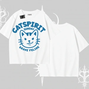 Catspirit Sunday Brave Feline Yazılı Kedi Baskılı Oversize Tshirt
