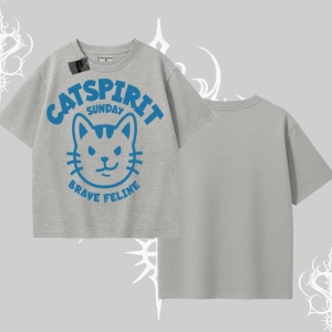 Catspirit Sunday Brave Feline Yazılı Kedi Baskılı Oversize Tshirt