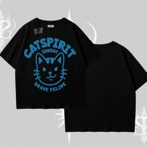 Catspirit Sunday Brave Feline Yazılı Kedi Baskılı Oversize Tshirt