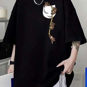 Cep Ayıcık Baskılı Oversize Unisex Pamuk