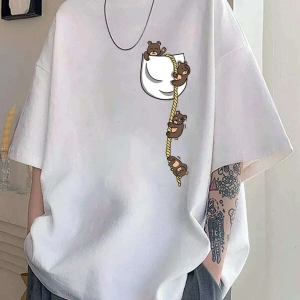 Cep Ayıcık Baskılı Oversize Unisex Pamuk