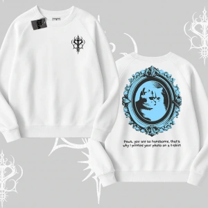 Çerçeveli Kedi Baskılı Biskilet Sweatshirt