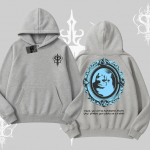 Çerçeveli Kedi Baskılı Kapşonlu Sweatshirt