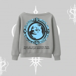 Çerçeveli Kedi Baskılı Kayık Yaka Sweatshirt