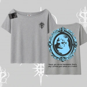 Çerçeveli Kedi Baskılı Kayık Yaka Tshirt