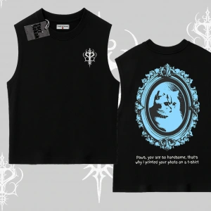 Çerçeveli Kedi Baskılı Kolsuz Tshirt