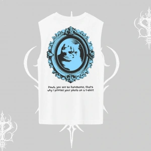 Çerçeveli Kedi Baskılı Kolsuz Tshirt