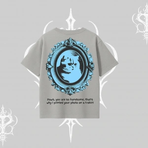 Çerçeveli Kedi Baskılı Oversize Tshirt