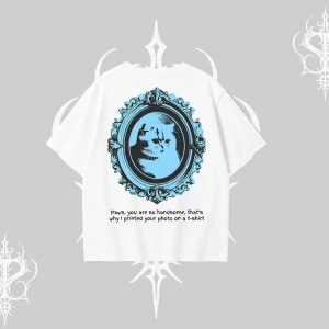 Çerçeveli Kedi Baskılı Oversize Tshirt