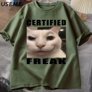 Certified Freak Cat Meme T Shirt Cotton Short Sleeve Match My Freak Hard T-shirts Casual O Ne