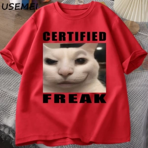 Certified Freak Cat Meme T Shirt Cotton Short Sleeve Match My Freak Hard T-shirts Casual O Ne