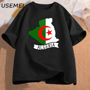 Cezayir bayrağı harita T Shirt cezayir gezisi Tee cezayir T-Shirt O boyun grafik Tees kadın e 2971