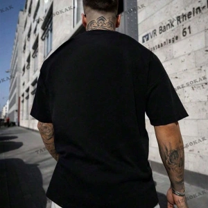 Charlie Luciano T-shirt - Siyah Baskılı Oversize Bisiklet Yaka Kısa Kol