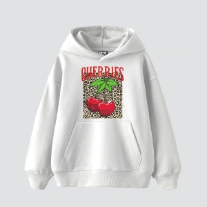 Cherries Leopard Baskılı Oversize Unisex Beyaz