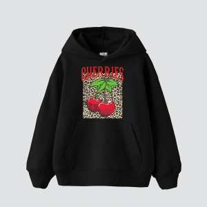 Cherries Leopard Baskılı Oversize Unisex Beyaz