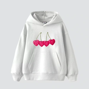 Cherry N. Baskılı Oversize Unisex Premium Beyaz