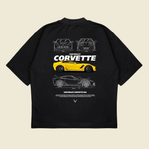 Chevrolet Corvette Baskılı Oversize Unisex Pamuklu Nefes Alan Kalın Kumaşlı