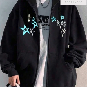 Chicago Star Sembol Sweatshirt Fermuarlı Hırka Siyah