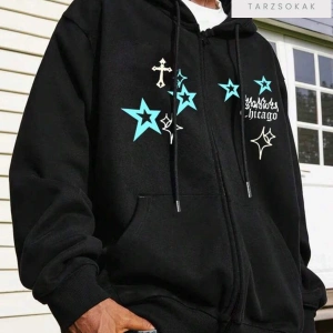 Chicago Star Sembol Sweatshirt Fermuarlı Hırka Siyah