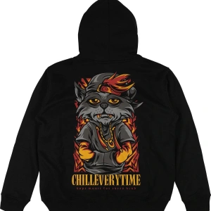 Chill Everytime Siyah Oversize Unisex Kapüşonlu Sweatshirt Hoodie