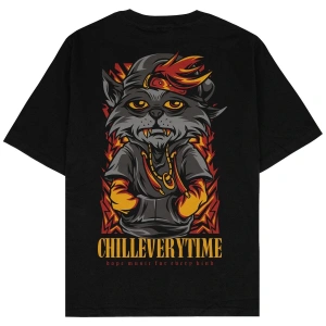 Chill Everytime Siyah Oversize Unisex T-shirt