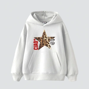 Ciao Yıldız Baskılı Oversize Unisex Beyaz