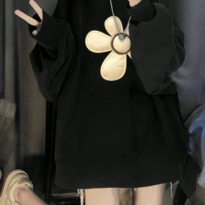 Çiçek Desenli Düşük Omuz Büyük Beden Sweat Gri