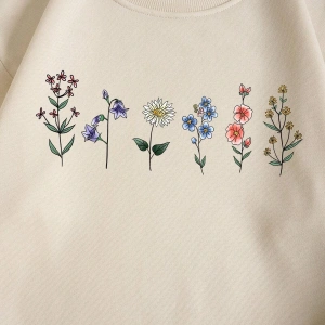 Çiçek Desenli Termal Astarlı Sweat Bej