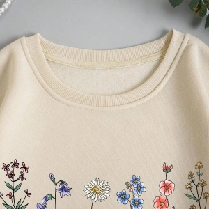 Çiçek Desenli Termal Astarlı Sweat Bej