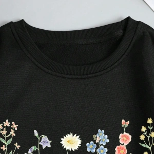 Çiçek Desenli Termal Astarlı Sweat Siyah