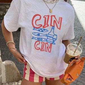 Çiçekli Ekose Desenli Yazlık Bayan %100 Pamuklu Kısa Kollu, Beyaz Üstler, Grafik Tişörtler, P