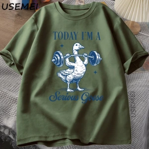 Ciddi Kaz Halter T Shirt Komik Spor Salonu Egzersiz baskılı tişört Hayvan Lover Tshirt Haraju 2885
