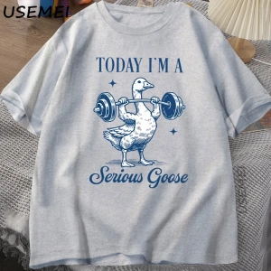 Ciddi Kaz Halter T Shirt Komik Spor Salonu Egzersiz baskılı tişört Hayvan Lover Tshirt Haraju 2885