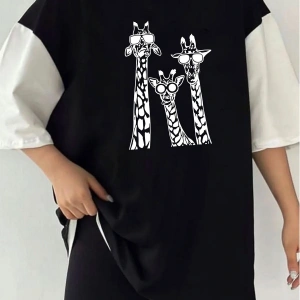 Çift Renk COOL ZURAFA  Baskılı Unisex Tshirt