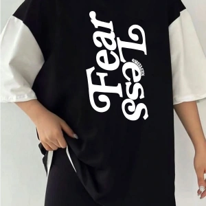Çift Renk FEAR LESS Baskılı Unisex Tshirt